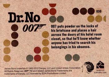 2012 Rittenhouse James Bond 50th Anniversary Series 1 - Dr. No Throwback #030 007 puts powder on the locks of his briefcase Back