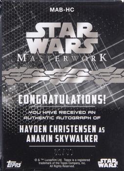 2017 Topps Star Wars Masterwork - Autographs Rainbow Foil #MAB-HC Hayden Christensen Back