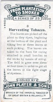 1926 Player's From Plantation to Smoker #8 Harvesting Tobacco Back