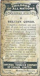 1924 Imperial Tobacco Co. of Canada (ITC) Children of All Nations (C6) #5 Belgian Congo Back