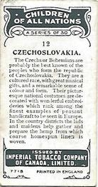 1924 Imperial Tobacco Co. of Canada (ITC) Children of All Nations (C6) #12 Czechoslovakia Back