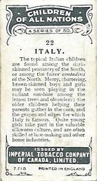 1924 Imperial Tobacco Co. of Canada (ITC) Children of All Nations (C6) #22 Italy Back