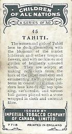 1924 Imperial Tobacco Co. of Canada (ITC) Children of All Nations (C6) #45 Tahiti Back