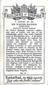 1937 Kensitas Builders of Empire #6 Sir Walter Raleigh Back