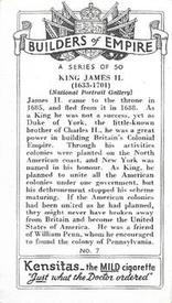 1937 Kensitas Builders of Empire #7 King James II Back
