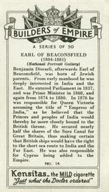 1937 Kensitas Builders of Empire #14 Earl of Beaconsfield Back
