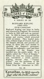 1937 Kensitas Builders of Empire #26 Rudyard Kipling Back