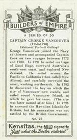 1937 Kensitas Builders of Empire #27 Captain George Vancouver Back