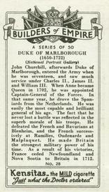 1937 Kensitas Builders of Empire #28 Duke of Marlborough Back