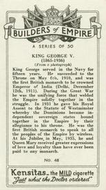 1937 Kensitas Builders of Empire #48 King George V Back