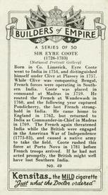 1937 Kensitas Builders of Empire #49 Sir Eyre Coote Back