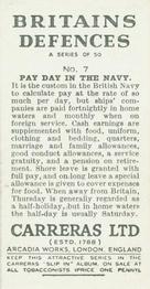 1938 Carreras Britain's Defences #7 Pay day in the Navy Back