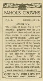 1938 Godfrey Phillips Famous Crowns #2 Louis XV Back