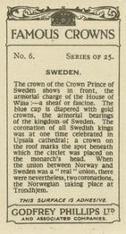 1938 Godfrey Phillips Famous Crowns #6 Sweden Back