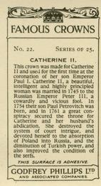 1938 Godfrey Phillips Famous Crowns #22 Catherine II Back