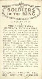 1939 Godfrey Phillips Soldiers of the King #14 The Queens Own Cameron Highlanders Back