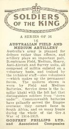 1939 Godfrey Phillips Soldiers of the King #16 Australian Field and Medium Artillery Back