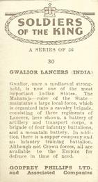 1939 Godfrey Phillips Soldiers of the King #30 Gwalior Lancers (India) Back