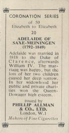 1953 Phillip Allman Coronation Series #20 Adelaide of Saxe-Meiningen Back