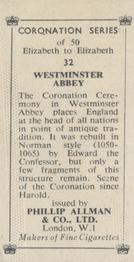 1953 Phillip Allman Coronation Series #32 Westminster Abbey Back