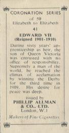 1953 Phillip Allman Coronation Series #41 Edward VII Back