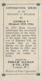 1953 Phillip Allman Coronation Series #43 George V Back