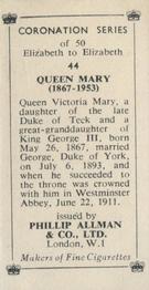 1953 Phillip Allman Coronation Series #44 Queen Mary Back