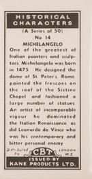 1957 Kane Historical Characters #14 Michelangelo Back