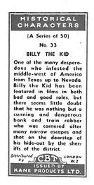 1957 Kane Historical Characters #33 Billy the Kid Back