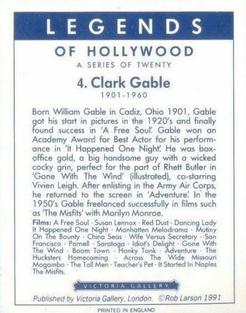 1991 Victoria Gallery Legends of Hollywood #4 Clark Gable Back