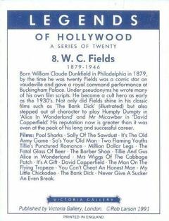 1991 Victoria Gallery Legends of Hollywood #8 W.C. Fields Back
