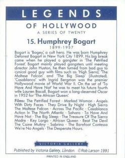 1991 Victoria Gallery Legends of Hollywood #15 Humphrey Bogart Back