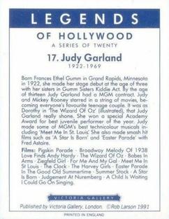 1991 Victoria Gallery Legends of Hollywood #17 Judy Garland Back