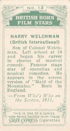 1934 Ardath Tobacco Company - British Born Film Stars #13 Harry Welchman Back