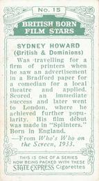 1934 Ardath Tobacco Company - British Born Film Stars #15 Sydney Howard Back