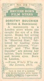 1934 Ardath Tobacco Company - British Born Film Stars #29 Dorothy Bouchier Back