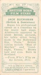 1934 Ardath Tobacco Company - British Born Film Stars #37 Jack Buchanan Back