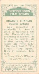 1934 Ardath Tobacco Company - British Born Film Stars #38 Charlie Chaplin Back