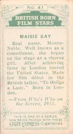 1934 Ardath Tobacco Company - British Born Film Stars #41 Maisie Gay Back