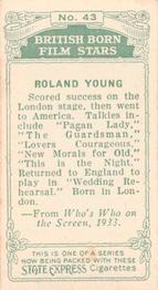 1934 Ardath Tobacco Company - British Born Film Stars #43 Roland Young Back