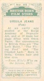 1934 Ardath Tobacco Company - British Born Film Stars #45 Ursula Jeans Back
