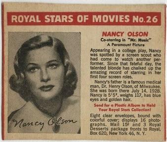 1950-52 Royal Stars of the Movies #26 Nancy Olson Front