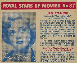 1950-52 Royal Stars of the Movies - Blue-Tinted #37 Jan Sterling Front