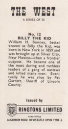 1968 Ringtons Limited The West #12 Billy the Kid Back