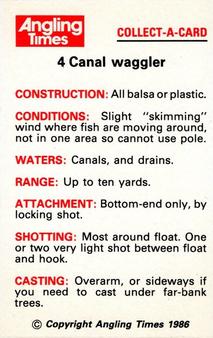 1986 Angling Times Collect-a-Card (Floats) #4 Canal Waggler Back