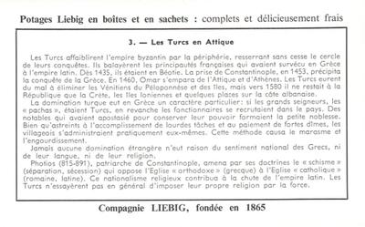 1960 Liebig Histoire de la Grece (History of Ancient Greece) (French Text) (F1730, S1744) #3 Les Turcs en Attique Back