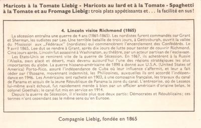1956 Liebig Histoire des Etas-Unis D'Amerique (History of the United States of America) (French Text) (F1640, S1659) #4 Lincoln visite Richmond (1865) Back