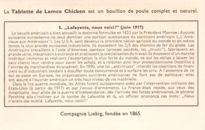 1956 Liebig Histoire des Etas-Unis D'Amerique (History of the United States of America) (French Text) (F1640, S1659) #5 Lafayette, nous voici  1 (Juin 1917) Back