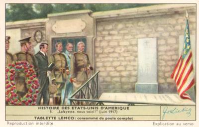 1956 Liebig Histoire des Etas-Unis D'Amerique (History of the United States of America) (French Text) (F1640, S1659) #5 Lafayette, nous voici  1 (Juin 1917) Front