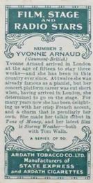 1935 Ardath Film, Stage and Radio Stars (Small) #2 Yvonne Arnaud Back
